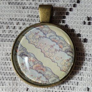 Pastel Flowers Glass Cabochon Pendant - Handmade